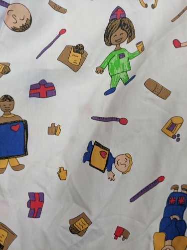 Save The Children Womens Scubs Top Long Sleeve Kids Artwork Size M Polyester Ble - Picture 2 of 9