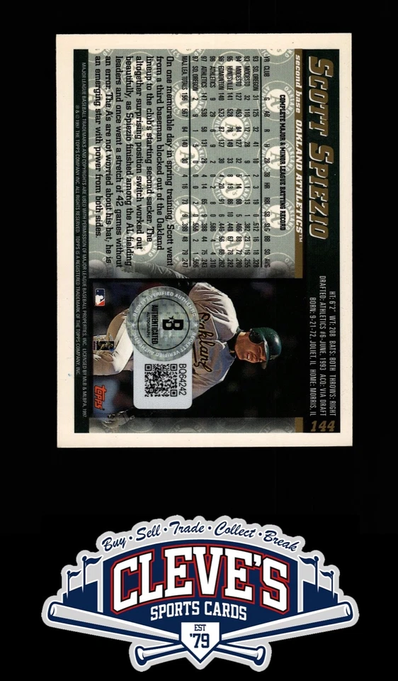 1997 TOPPS SCOTT SPIEZIO AUTOGRAFADO BECKETT AUTÓGRAFO AUTENTICADO OAKLAND A'S - Imagem 2 de 2