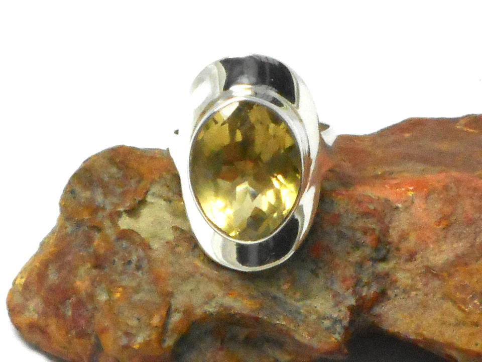 Лимонный кварц стерлинговое серебро драгоценный камень кольцо 925 размер: N - Изображение 2 из 4