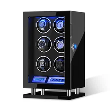 Automatic Fingerprint Watch Winder for 6 Watch LCD Touch Display Box Case LED US