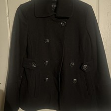 Nine West Wool Blend Black Dress Coat Women Size 4 Career Fitted Winter Jacket
