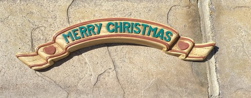 Vintage Homco Frohe Weihnachten Wandrelief hängend Banner Band #7503 rot grün gold - Bild 1 von 5