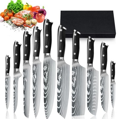 Set 6/10 Chefmesser aus Damaststahl Küchenmesser Damaszener Stahl Santoku Messer