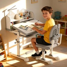 Pink/Blue/Gray Kids Desk Chair Set Height Adjustable Study Desk Bedroom Boy Girl
