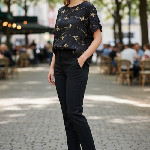 Florence Collection Black & Gold Silk Blend Top | Size 18WP