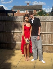 red prom dress size 6, however slightly altered around the waist. worn once.