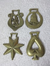Set of 4 Horse Brasses: Lion, Bell, Star, Spade Symbol