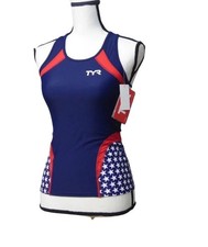 TYR Competitor Sport Female Tank Top, Navy/Red/Stars, Sz. S