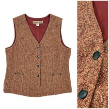 Coldwater Creek Tweed Tailored Vest Women 10 Rust Waistcoat Twee Academia Retro