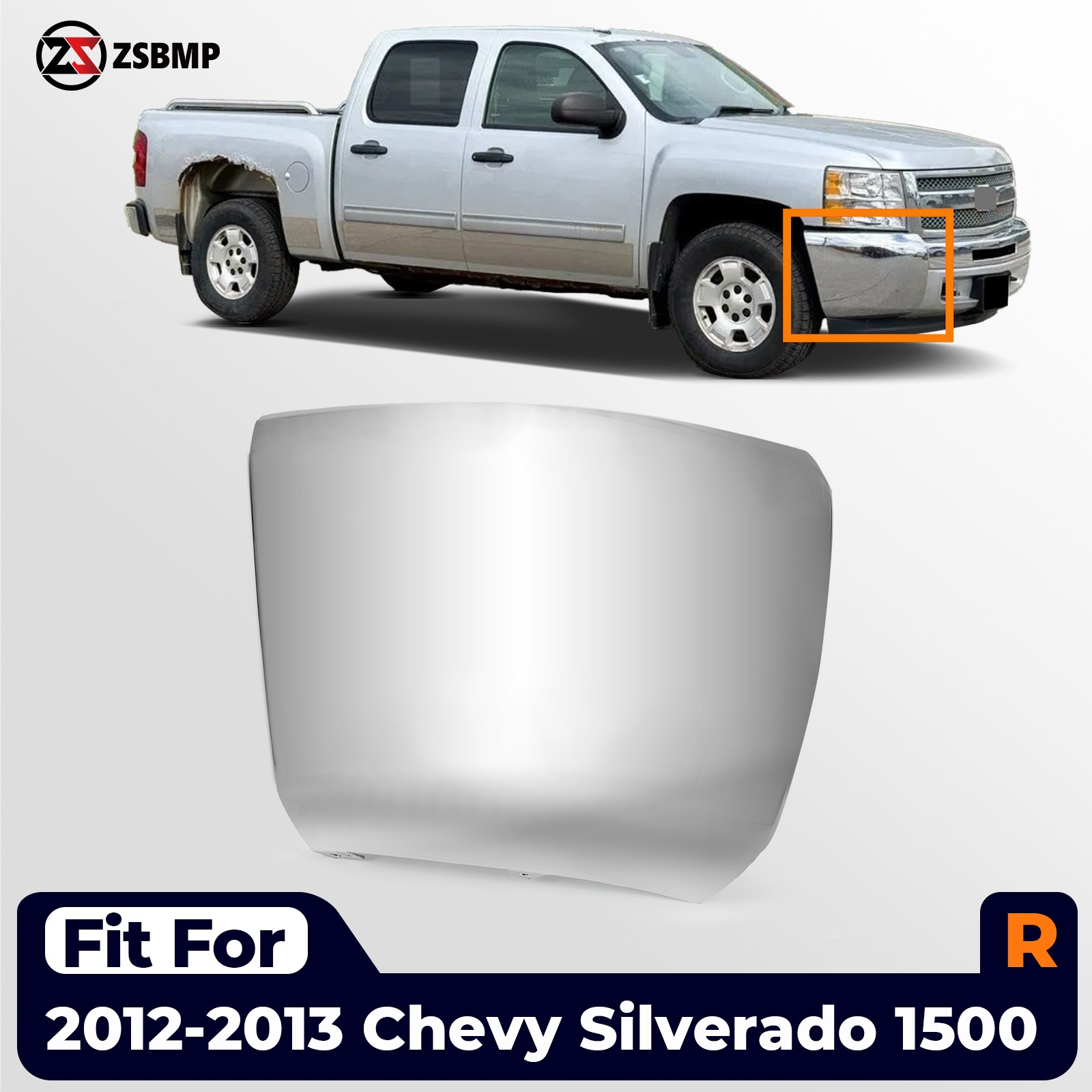 Right Front Bumper End Cap For 2007-2013 Chevrolet Silverado 1500 Passenger Side