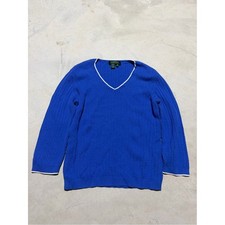 Lauren Ralph Lauren vintage Blue V-Neck Cable Knit Sweater medium cotton
