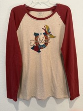 Ariat Real Ropey Rose Tee Beige Burgundy Raglan Sleeve Horseshoe Logo Women?s M
