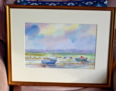 Peter Grimer Alnmouth Northumberland Boote & Skyline Aquarell Rahmen 35x45cm
