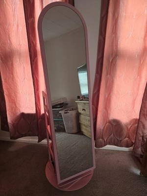 Pink Arched Full Length Cheval Mirror Jewelry Cabinet Organizer, Free Standing