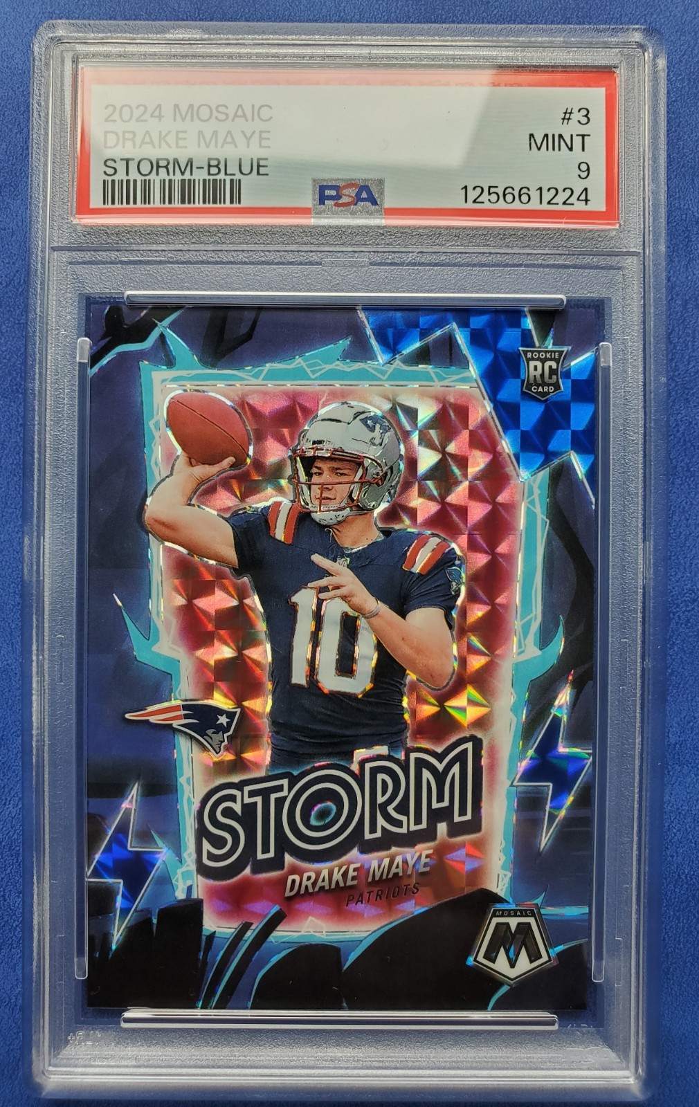 2024 PANINI MOSAIC STORM BLUE #3 DRAKE MAYE ROOKIE RC /99 PSA 9 Rookie Patriots