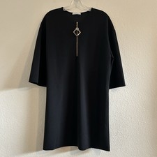 Zara Basics Black Shift Dress With Decorative Pendant Zipper Size M