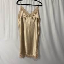 Gold Satin Lace Trim Nightgown Stretch Chemise Sleepwear Slip Sz 4XL