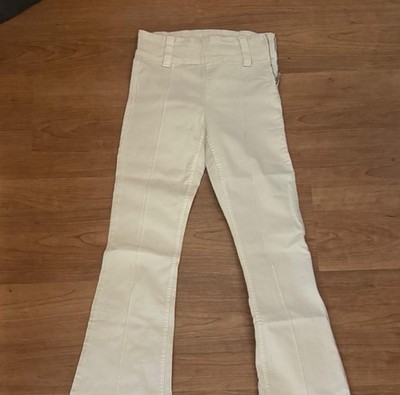 White Women's Flared Dress Pants Zip Closure Flat Front Solid Belt Loops