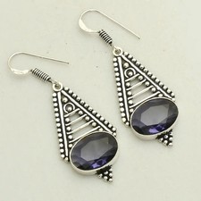 Pendientes colgantes de piedras preciosas de amatista hechos a mano joyas para mujer 1,8" AE-62648