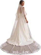 Lace Applique veil 2 Tier/1 Tier Long Wedding Bridal Veil with Comb for Brides
