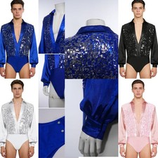 Men Leotard Competition Bodysuit Latin Jumpsuit Training Ballroom Party Dance