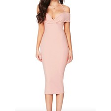 NOOKIE Athena Off Shoulder Midi Dress in Blush NWT Sz XS