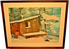 FRANCIS DRINKWATER Original Vintage Signed Winter Landscape Watercolor Painting