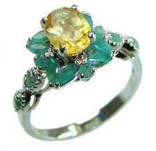 4.5ct Citrine Sterling Silver Ring Rectangular Handmade size: 8 Yellow Gemstone