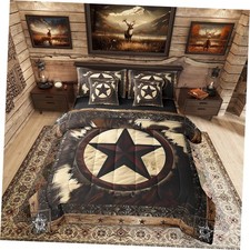  7 Pcs Rustic Cow Comforter Set Size,Western Texas Star Bed in a Brown Queen