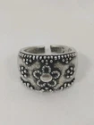 Vintage Sterling Silver Mexico Floral Wide Band Ring Size 7