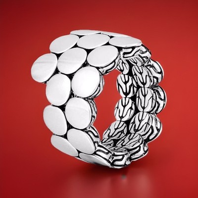 NEU MIT ETIKETT JOHN HARDY STERLINGSILBER PUNKTE DOPPELSPULE RING - GRÖSSE 7
