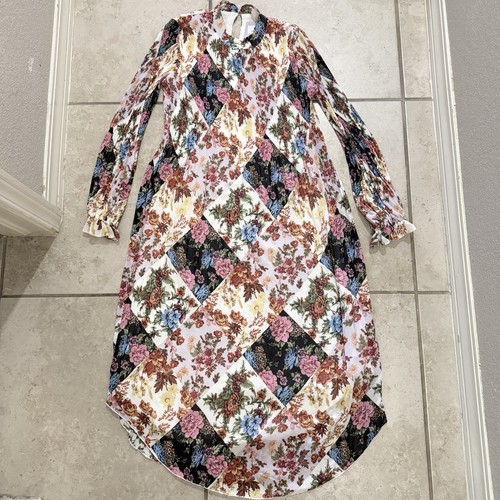 Anthropologie Shara Pleated Midi Dress Multicolor Floral Long Sleeve Size XS