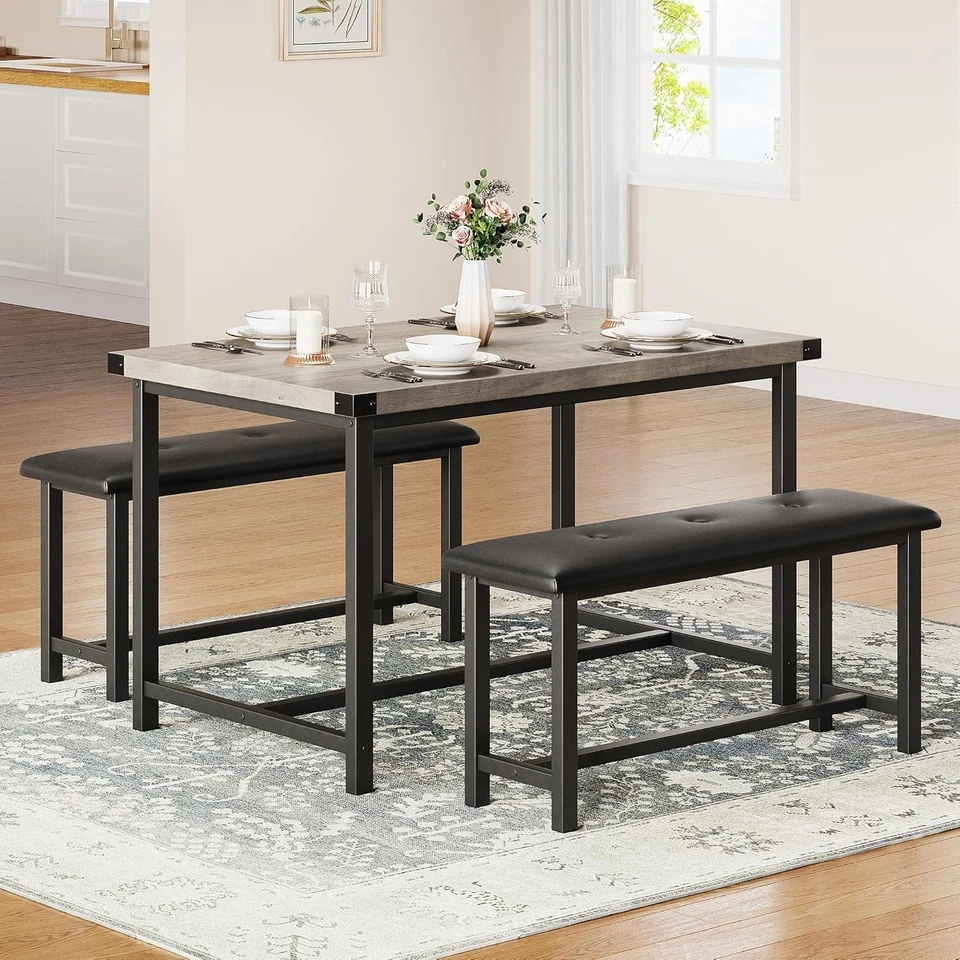 Set for 4 Dining Table Kitchen Table with Upholstered Bench Small Space - Image 4 of 4