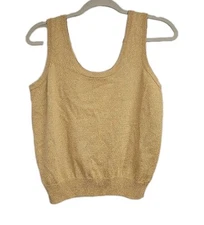 ST JOHN Basics Mettalic Gold Tank Top Wool Knit Blend Made In USA Women's M VTG