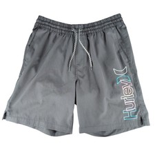 Hurley Mens Board Shorts Gray Logo Swim Trunks Elastic Waist Large 8in Inseam