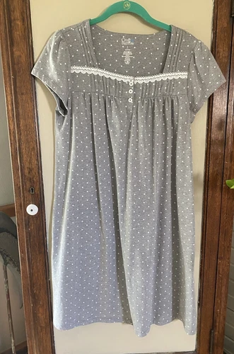 Womens Nightgown Croft & Barrow Gray Polka Dot Cotton Blend Small
