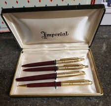 Vintage 1960s Imperial Fountain Pen, 2 Pen, & Pencil Set Of 4 In Case , Italy