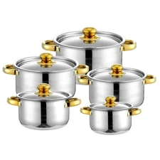 Set of5 Stainless Steel Non Stick Saucepans Cookware Cooking Pots Pan With Lids+