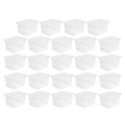 24 x Klar Kunststoff Aufbewahrungsbox 25L Boxen mit Deckel UK BRITISH MADE Home Office