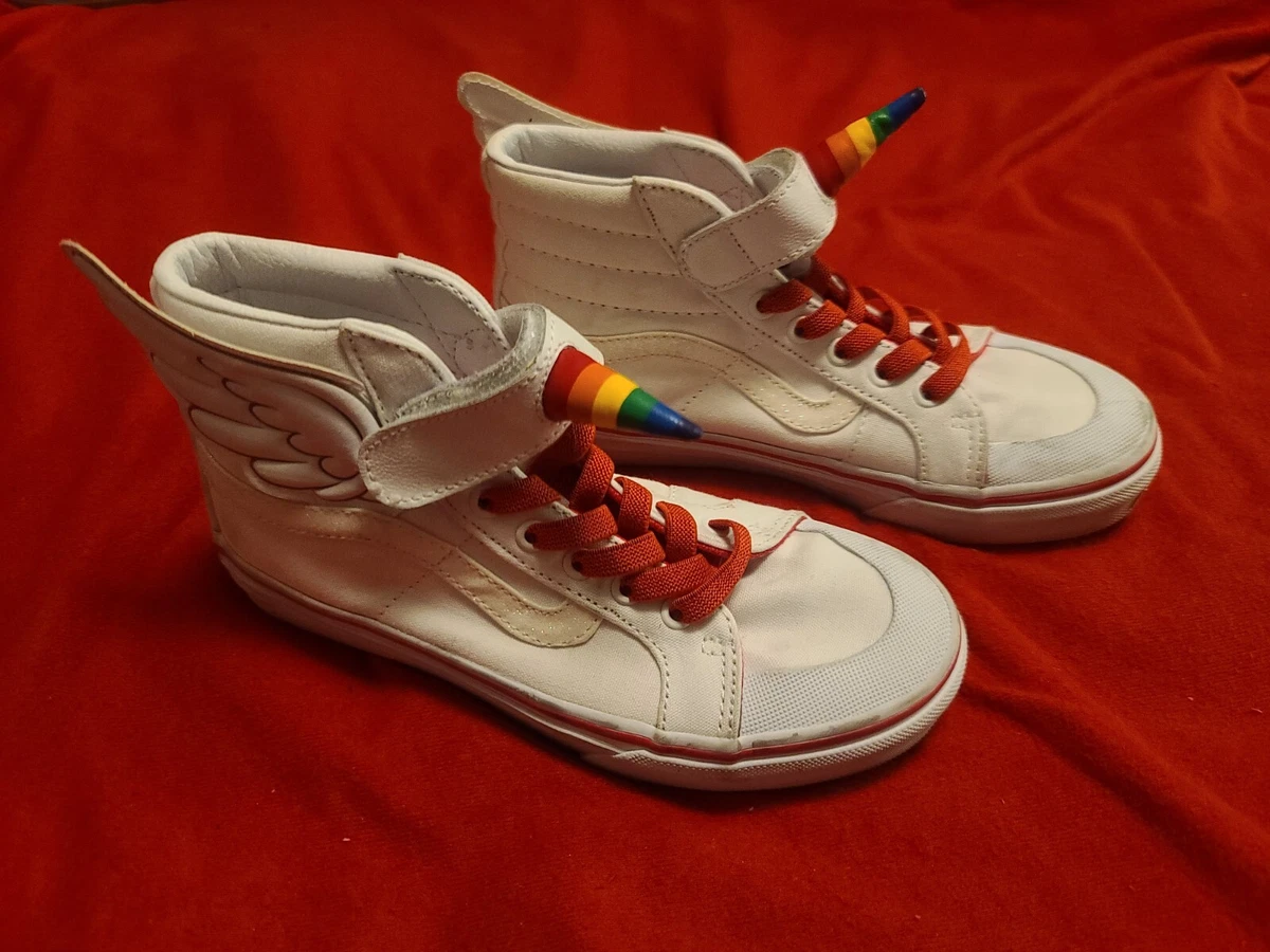 Vans Unicorn Wings Hi Top White Glitter Sneaker SK8 Shoe Size 2.5 Kids