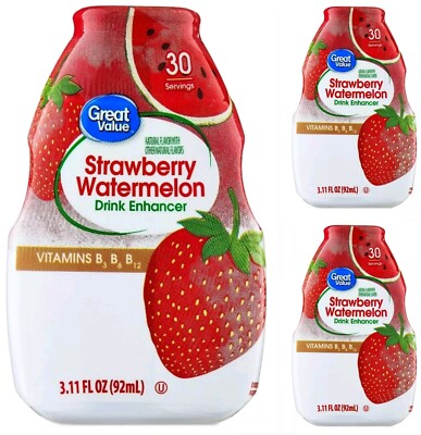 3 Pack Great Value Strawberry Watermelon Liquid Drink Enhancer Mix 90 Servings 
