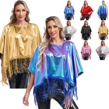 Women Jacket Loose Shawl Fashion Pullover Parties Tops Metallic Clubwear Shiny