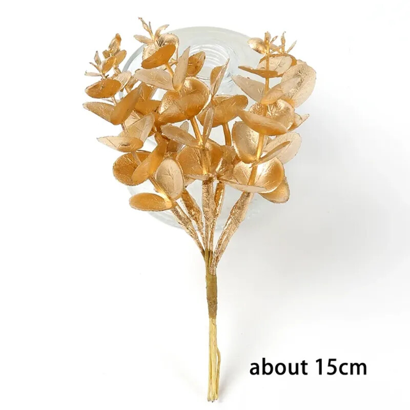 Artificial Plants Gold Plastic Eucalyptus Leaves Home Decor Christmas