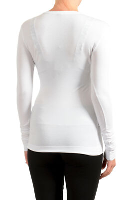 Tシャツ・カットソー VERSACE Women Tops 10075321A053781W000 White Versace Women's White Stretch Logo Print Long Sleeve Blouse