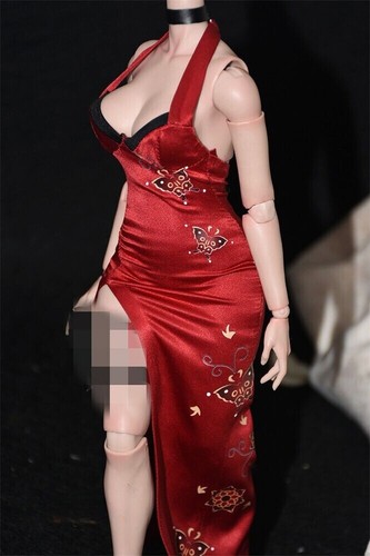 1:6 Scale Cheongsam Dress Neck Strap Clothes for 12" Female Action Figure Decor - Picture 7 of 8