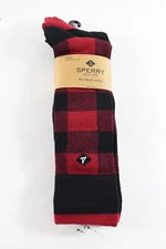 Sperry Mens Boot Crew Socks New 6-12 Red Black Plaid  Colorblock 2 Pairs Holiday