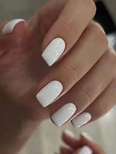 24pcs Short Square Plain White Fake Nail False Nails Press On Nails Glue On