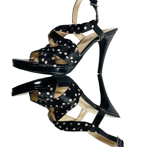 Unisa Heels Women's Size 7.5M Undestined Black White Polka Dot Criss Cross - Picture 5 of 8