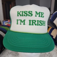 KISS ME IM IRISH SNAPBACK TRUCKER HAT Green White St Patricks Day RUSS BERRIE