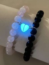 2pcs Couple Glow In The Dark Heart Charm Beaded Bracelet Women Bracelet